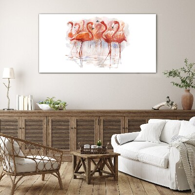Tableau photo sur verre Flamants roses sur fond d'eau