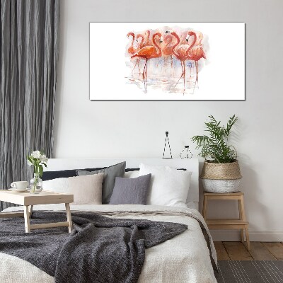 Tableau photo sur verre Flamants roses sur fond d'eau
