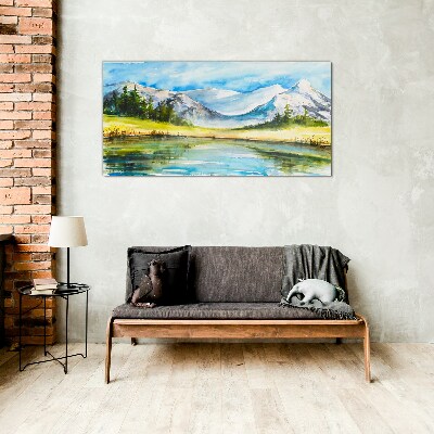 Tableau en verre Paysage de montagne à l'aquarelle