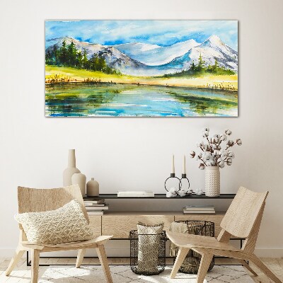 Tableau en verre Paysage de montagne à l'aquarelle