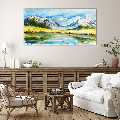 Tableau en verre Paysage de montagne à l'aquarelle