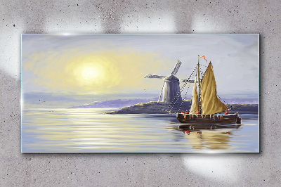 Tableau photo sur verre Un port tranquille au coucher du soleil