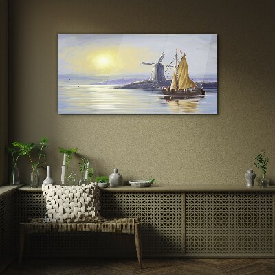 Tableau photo sur verre Un port tranquille au coucher du soleil