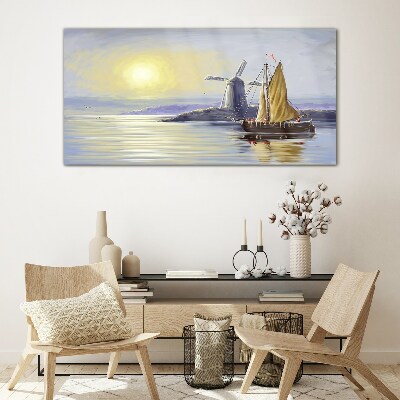 Tableau photo sur verre Un port tranquille au coucher du soleil