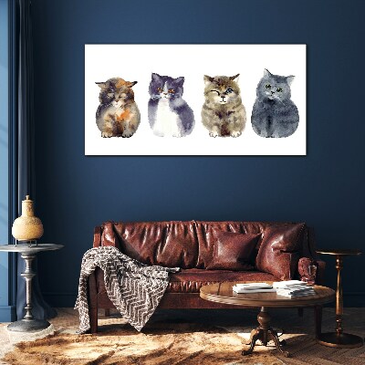 Tableau en verre Portraits de chats à l'aquarelle