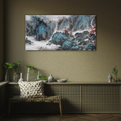 Tableau imprimé sur verre Un paysage de montagne paisible avec une cascade