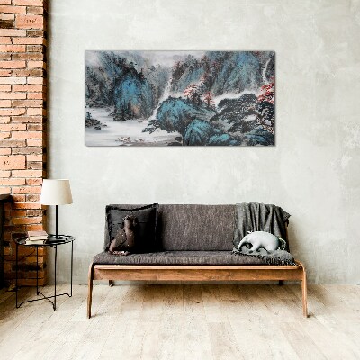 Tableau imprimé sur verre Un paysage de montagne paisible avec une cascade