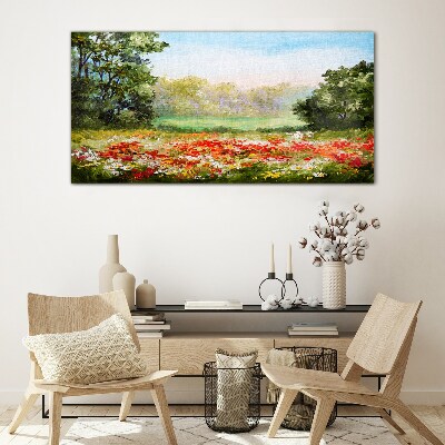 Tableau en verre Un paysage floral d'un matin d'été