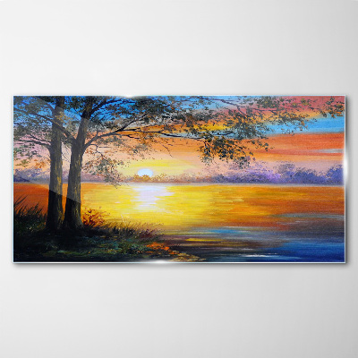Tableau verre imprimé Coucher de soleil sur le lac
