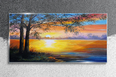 Tableau verre imprimé Coucher de soleil sur le lac