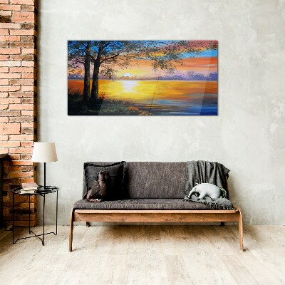 Tableau verre imprimé Coucher de soleil sur le lac