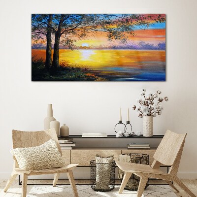 Tableau verre imprimé Coucher de soleil sur le lac
