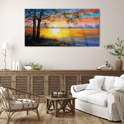 Tableau verre imprimé Coucher de soleil sur le lac