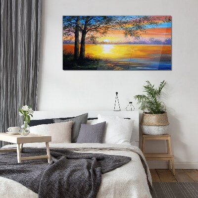 Tableau verre imprimé Coucher de soleil sur le lac