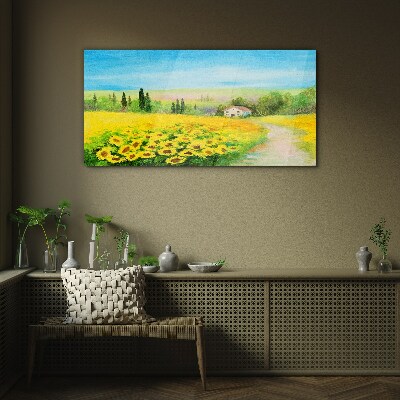 Tableau photo sur verre Tournesols contre un ciel bleu