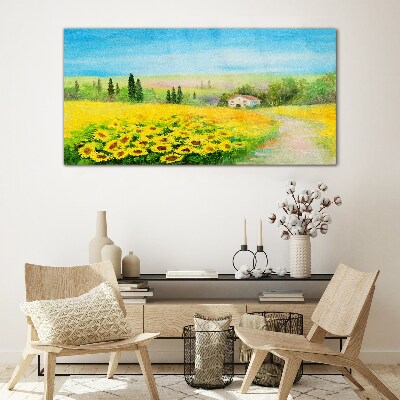 Tableau photo sur verre Tournesols contre un ciel bleu