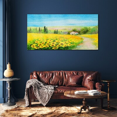 Tableau photo sur verre Tournesols contre un ciel bleu