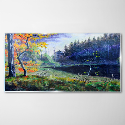 Tableau verre imprimé Paysage d'automne au bord du lac