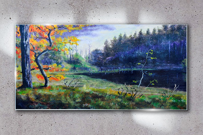 Tableau verre imprimé Paysage d'automne au bord du lac