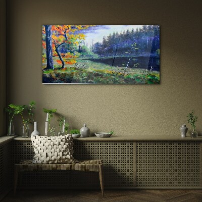 Tableau verre imprimé Paysage d'automne au bord du lac