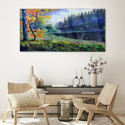 Tableau verre imprimé Paysage d'automne au bord du lac