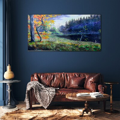 Tableau verre imprimé Paysage d'automne au bord du lac