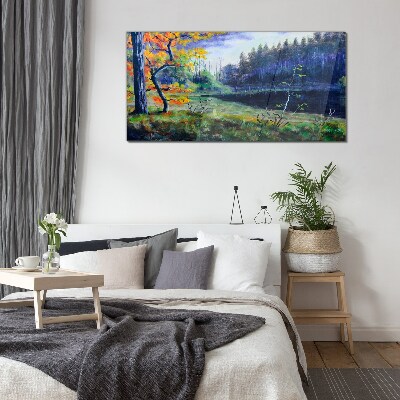 Tableau verre imprimé Paysage d'automne au bord du lac