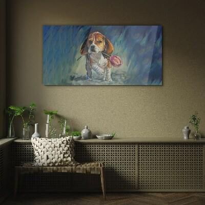 Tableau photo sur verre Un chien avec une rose contre le ciel
