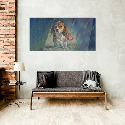 Tableau photo sur verre Un chien avec une rose contre le ciel