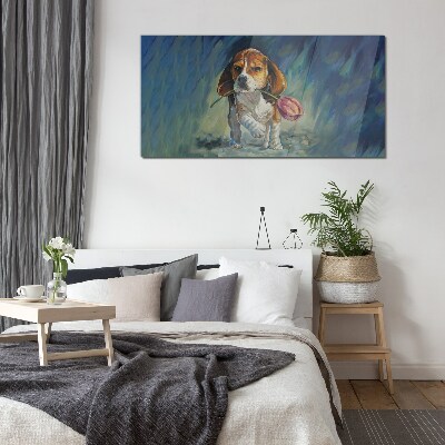 Tableau photo sur verre Un chien avec une rose contre le ciel