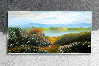 Tableau en verre Paysage avec arbustes à fleurs