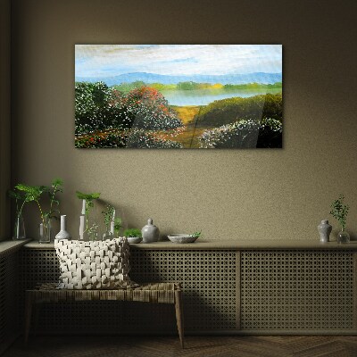 Tableau en verre Paysage avec arbustes à fleurs