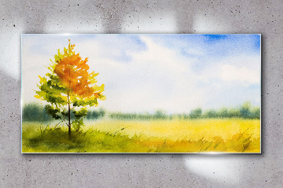 Tableau en verre Automne doré sur fond de prairie