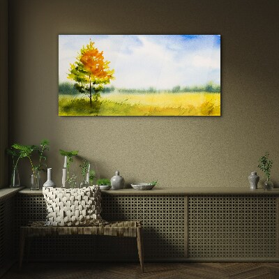 Tableau en verre Automne doré sur fond de prairie