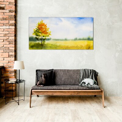 Tableau en verre Automne doré sur fond de prairie