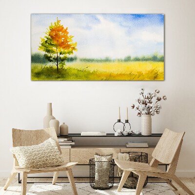 Tableau en verre Automne doré sur fond de prairie