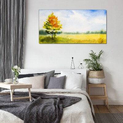 Tableau en verre Automne doré sur fond de prairie