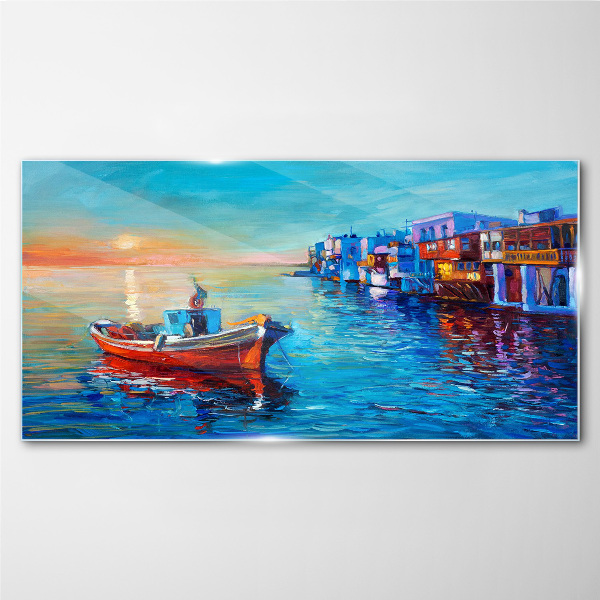 Tableau imprimé sur verre Un port tranquille au soleil couchant