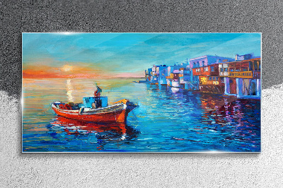 Tableau imprimé sur verre Un port tranquille au soleil couchant