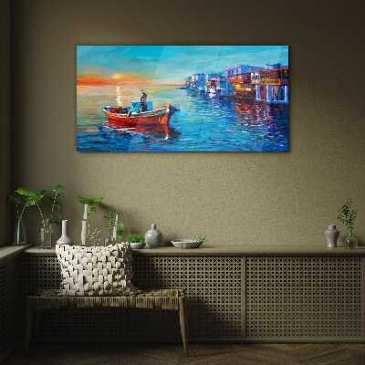 Tableau imprimé sur verre Un port tranquille au soleil couchant