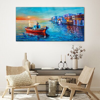 Tableau imprimé sur verre Un port tranquille au soleil couchant