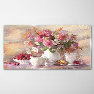 Tableau imprimé sur verre Composition florale sur la table