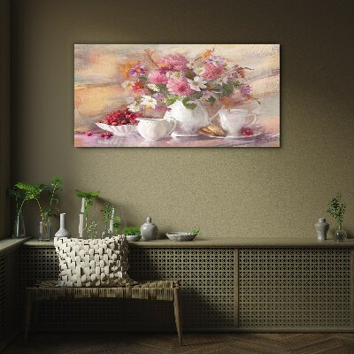 Tableau imprimé sur verre Composition florale sur la table