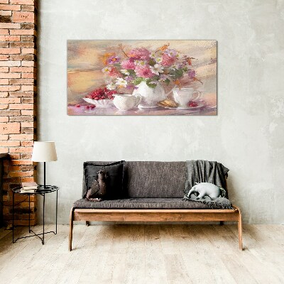 Tableau imprimé sur verre Composition florale sur la table