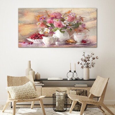 Tableau imprimé sur verre Composition florale sur la table