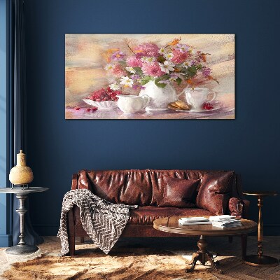 Tableau imprimé sur verre Composition florale sur la table