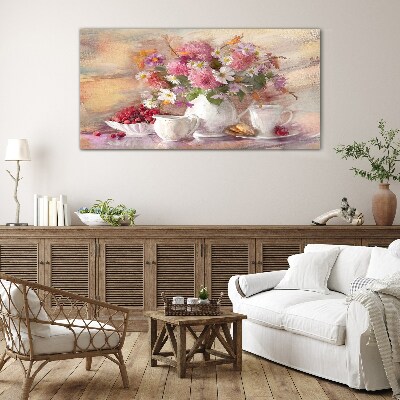 Tableau imprimé sur verre Composition florale sur la table