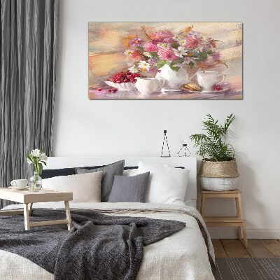 Tableau imprimé sur verre Composition florale sur la table