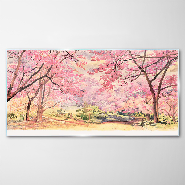 Tableau verre imprimé Paysage printanier aux tons roses