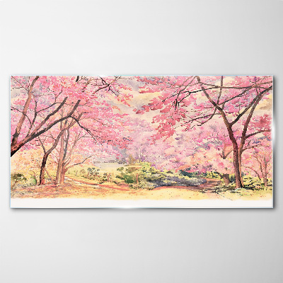 Tableau verre imprimé Paysage printanier aux tons roses